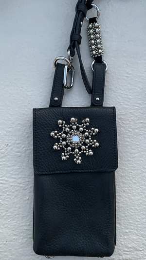 LEATHER BEADED PHONE BAG FRACTAL SILVER