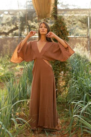 AURORA DRESS BROWN – hanamer