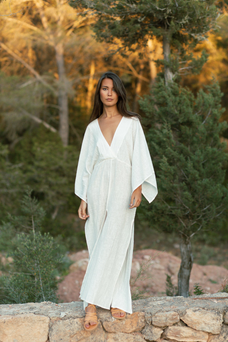 Maia Kaftan White Cotton Long Dress
