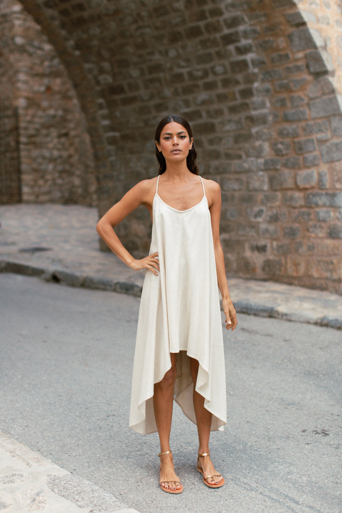 Zen Dress Raw Silk Natural White Cream Off White