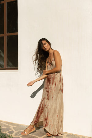 Zen Maxi Dress Silk Fawn Tie Dye