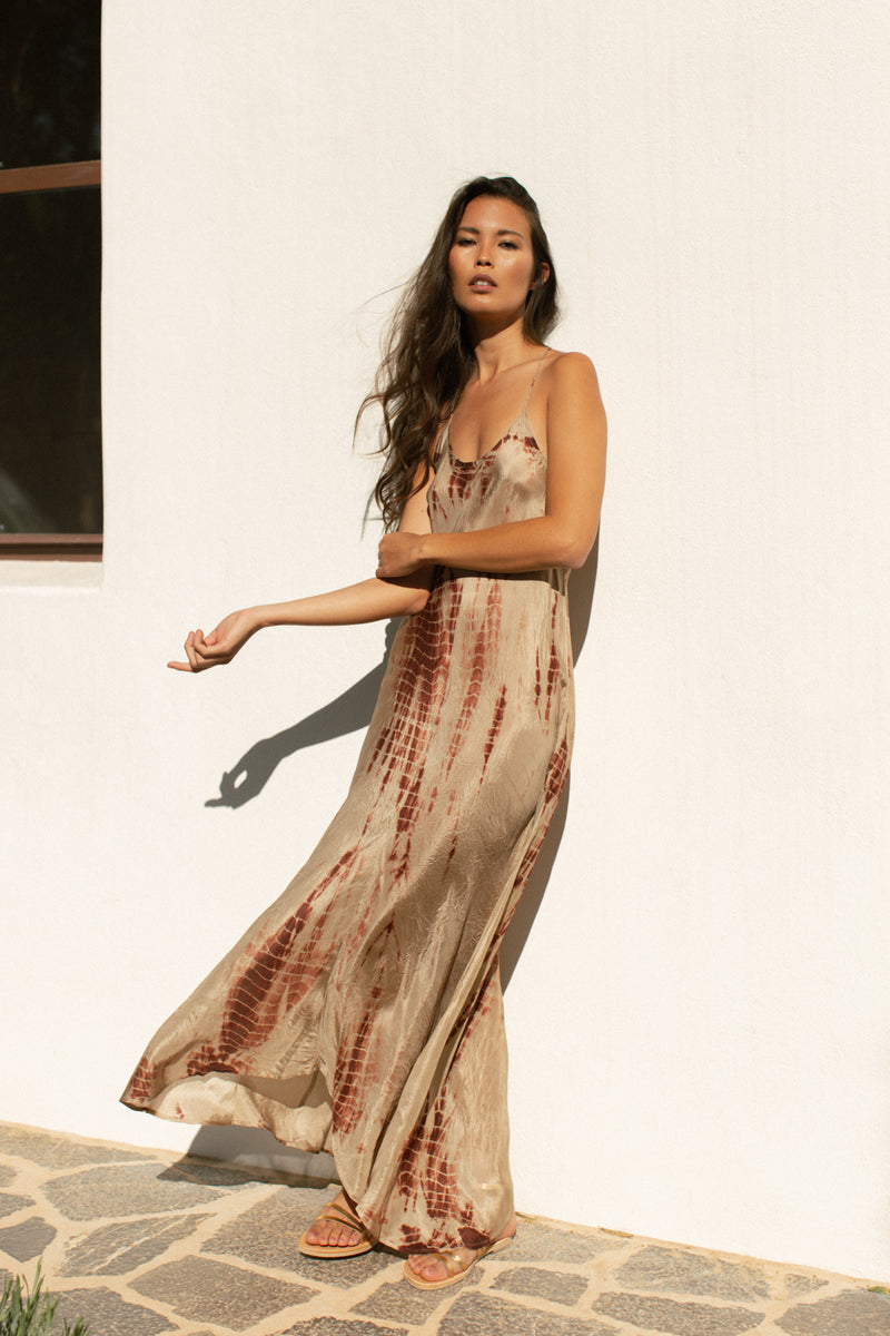 Zen Maxi Dress Silk Fawn Tie Dye