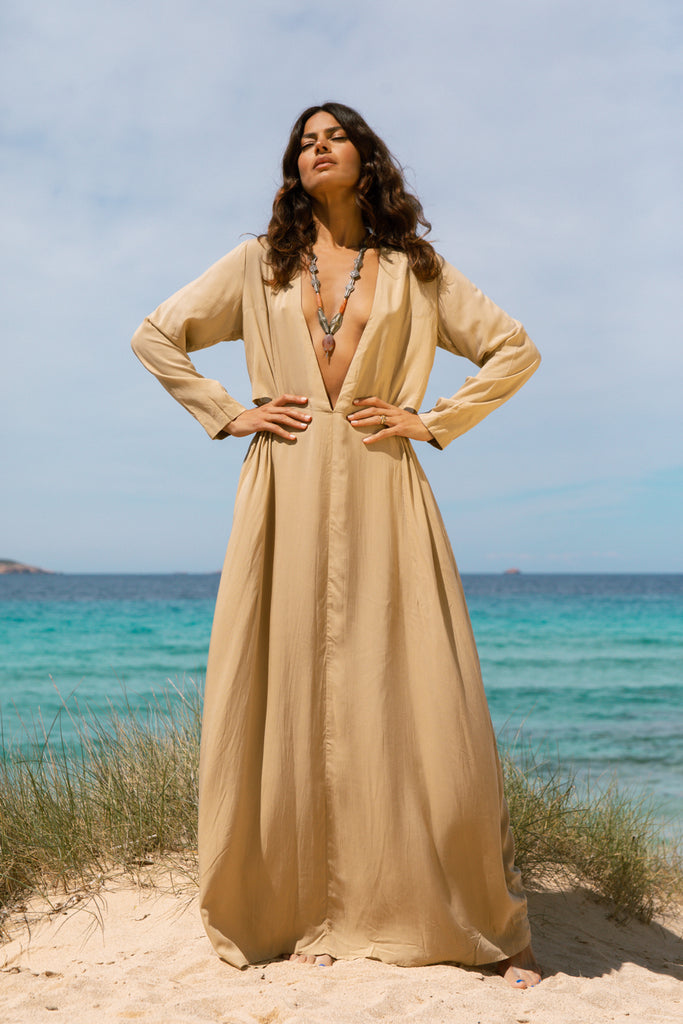Modern Bohemian Long Dress in Beige