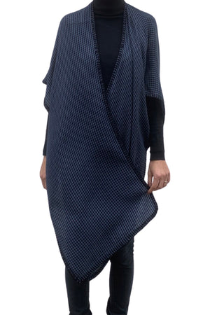 Wool Open Poncho Blue And Black