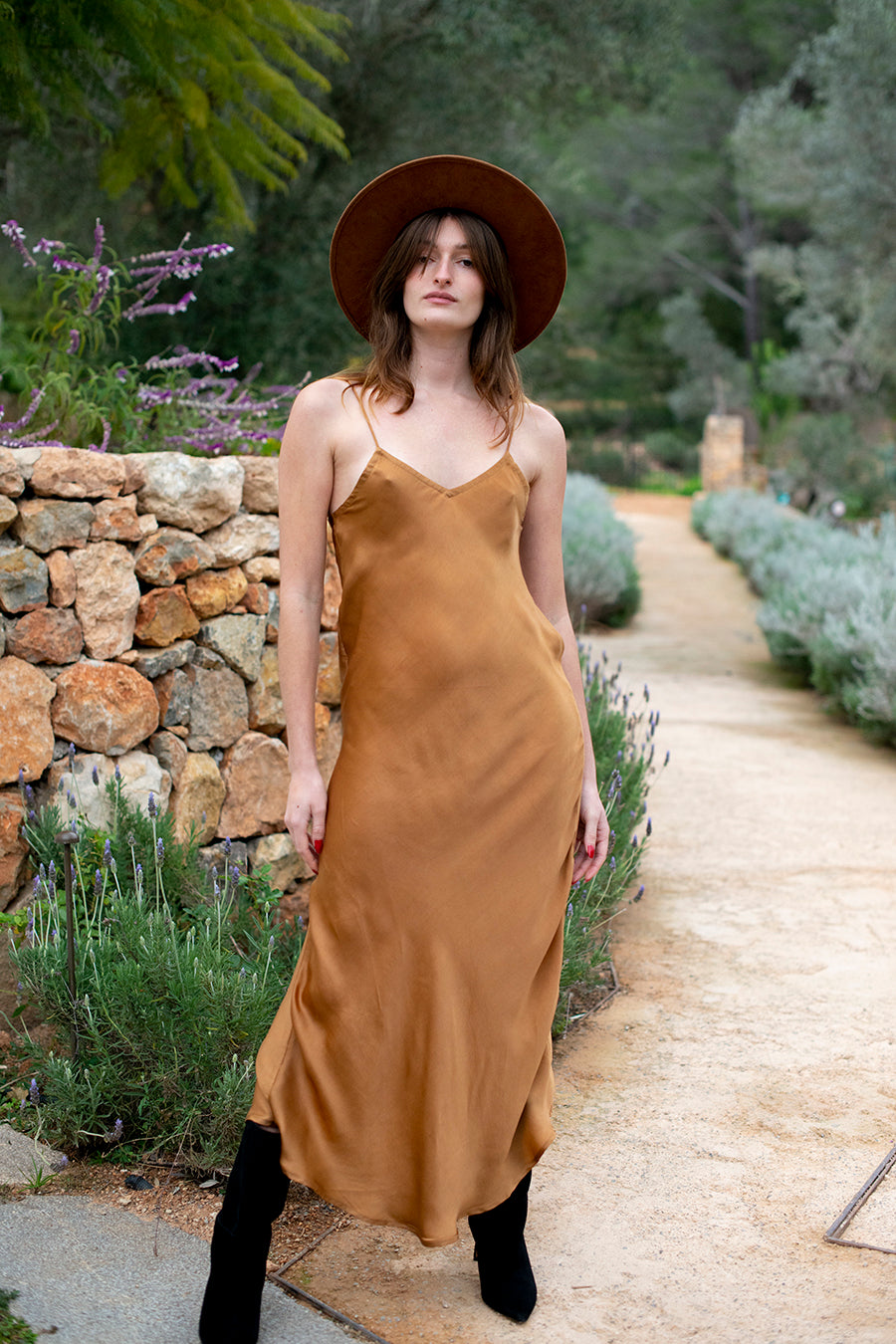 Copper Long Silk Slip Dress
