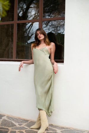Aqua Green Long Silk Slip Dress