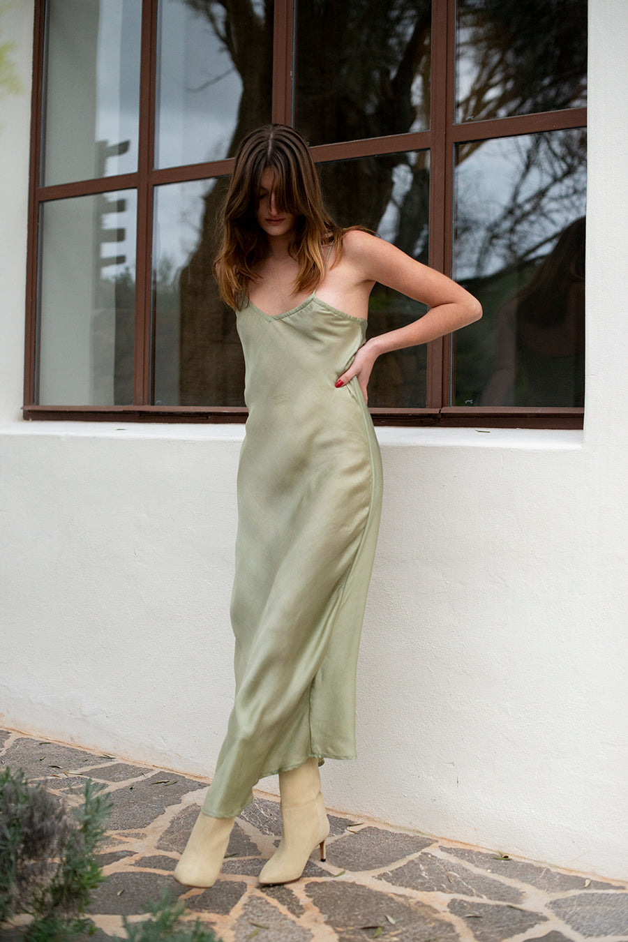 rose silk slip dress ROSE SILK SLIP DRESS SAGE