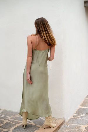 Aqua Green Long Silk Slip Dress