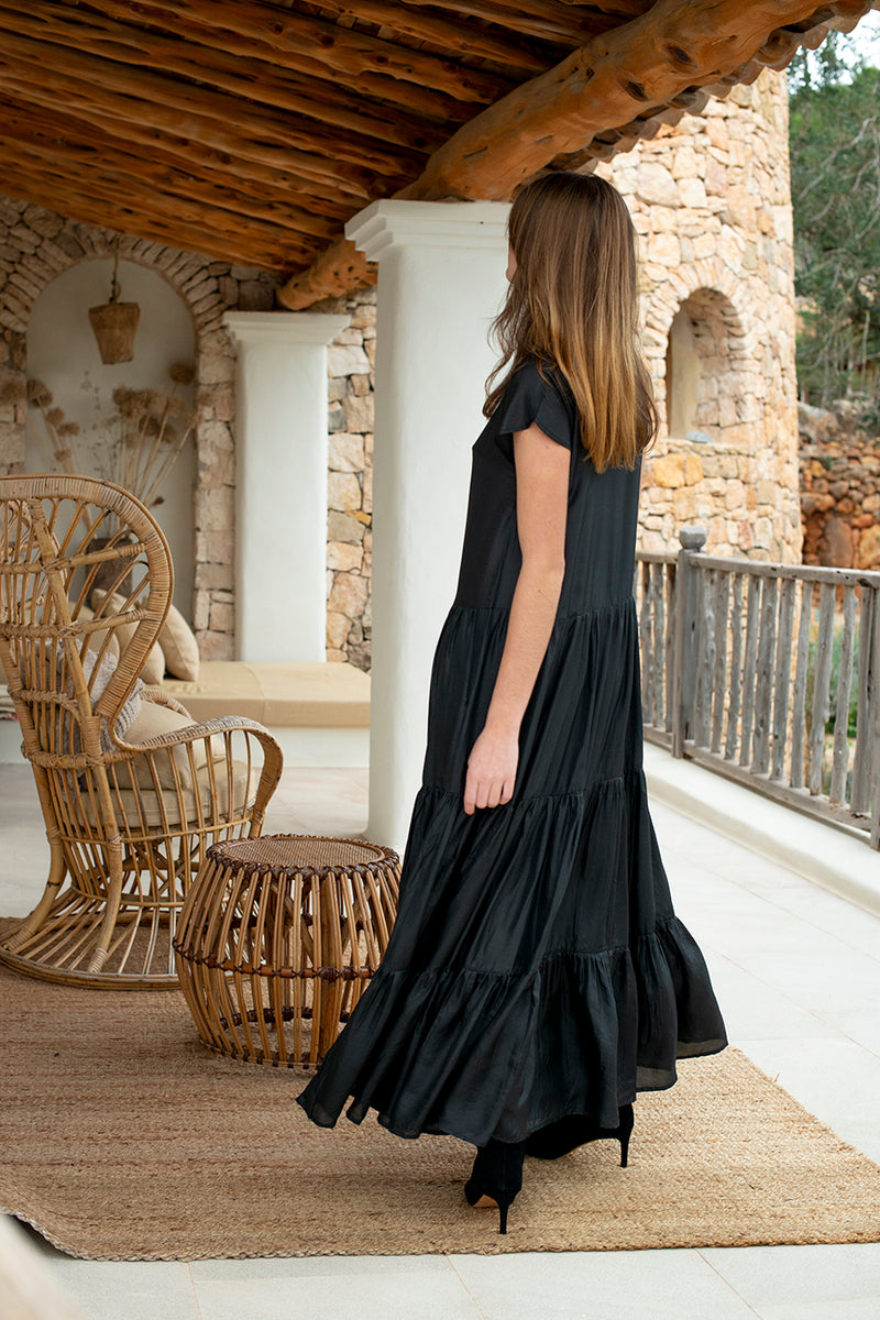 Alyssa Dress Black Silk Long