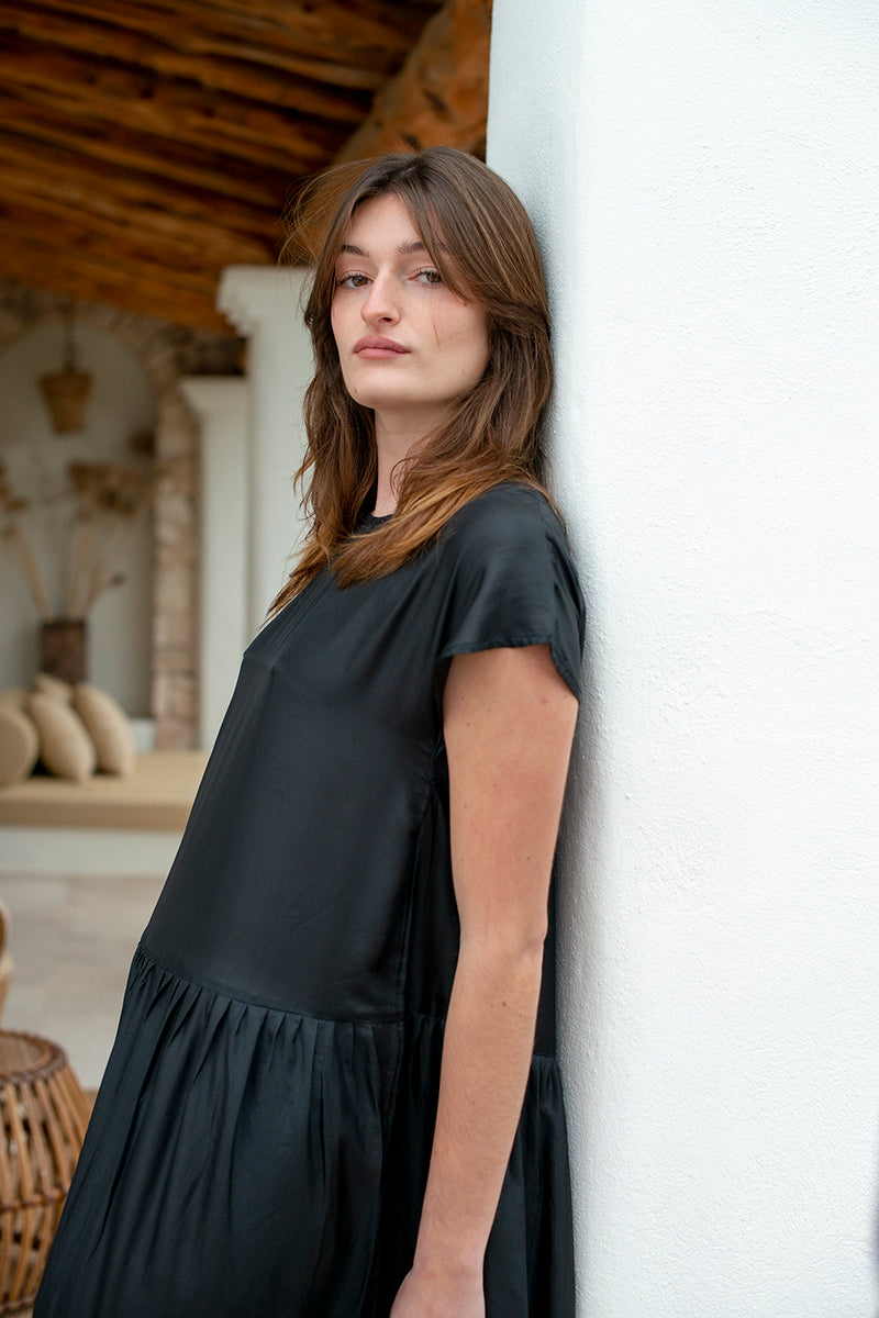 Alyssa Dress Black Silk Long