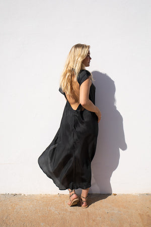 Lana Silk Black Sustainable Goddess Dress 