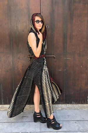 Azumi Long Festival Vest Dress with Hood