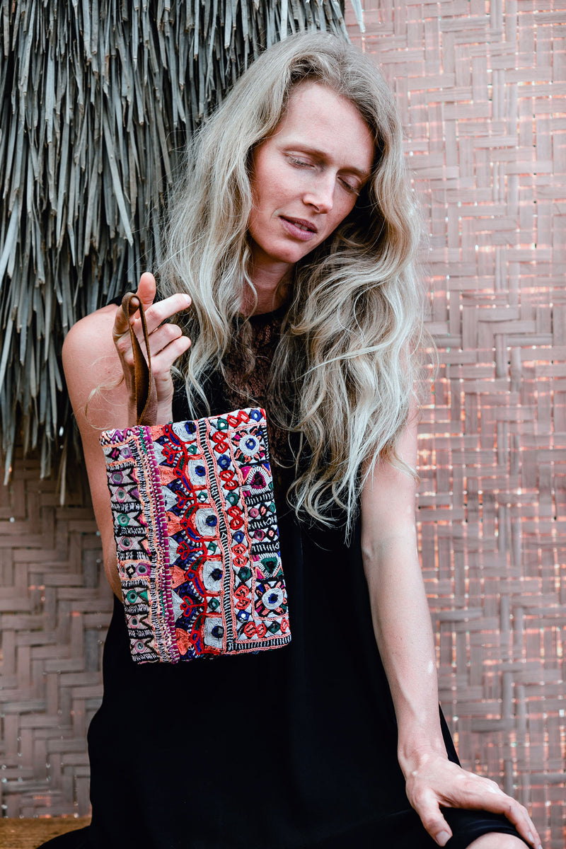 Banjara Embroidery Clutch Bag with Zipper