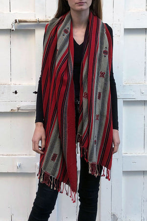 Nagaland Wool Shawl in Black and Red