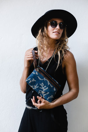 Blue Block Print Womens Clutch Handbag