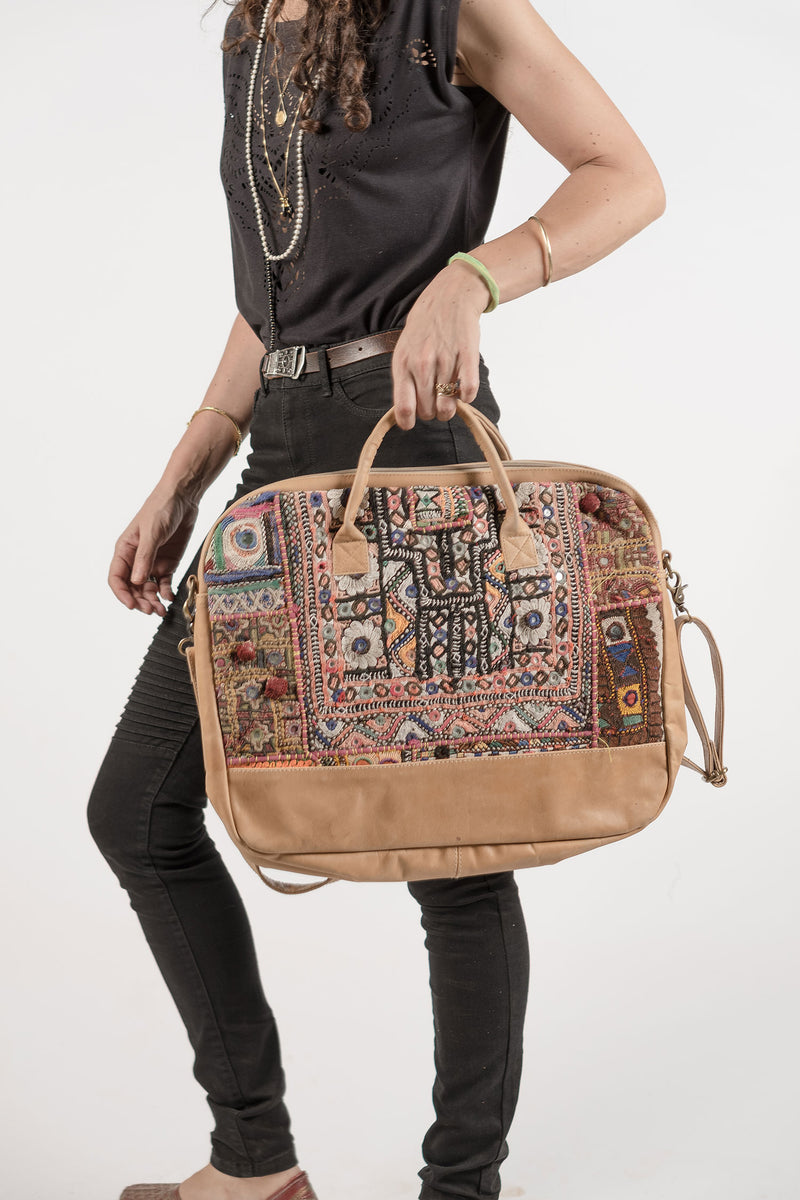 Boho Computer Bag with Antique Fabric