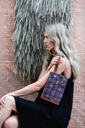 Bohemian Leather and Vintage Embroidery Clutch