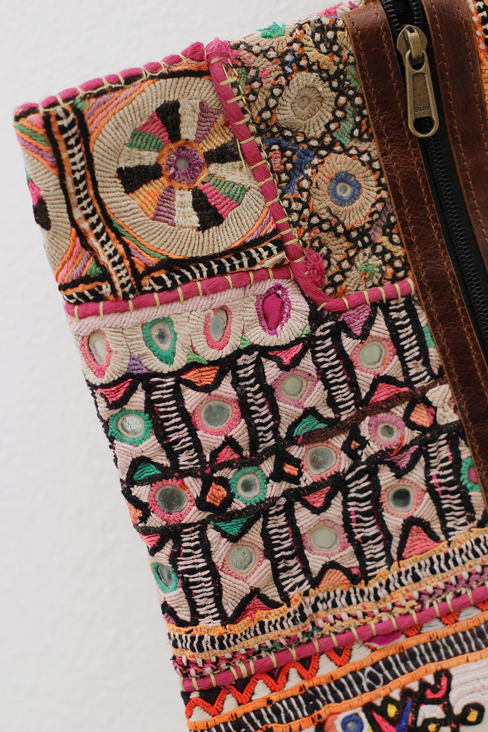 Boho Chic Vintage Embroidered Clutch Bag with Leather Strap