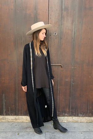 Cocoon Long Black Jacket in Raw Silk