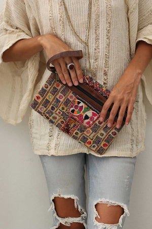 vintage Indian Embroidery Multicolor Clutch Bag