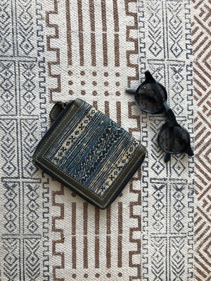 Embroidery Wallet Square Antique Indigo Leather