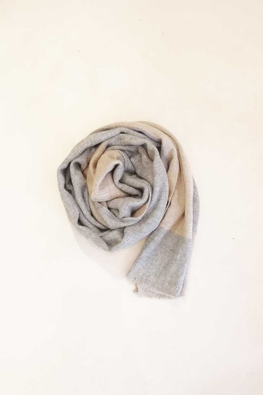 Grey and Beige Unisex Pashmina and Wool Scarf