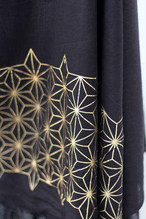 Star Black Gold Pareo Large Summer Scarf 