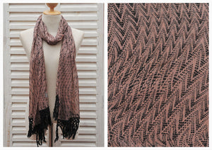 Dusty Pink and Black Boho Long Scarf