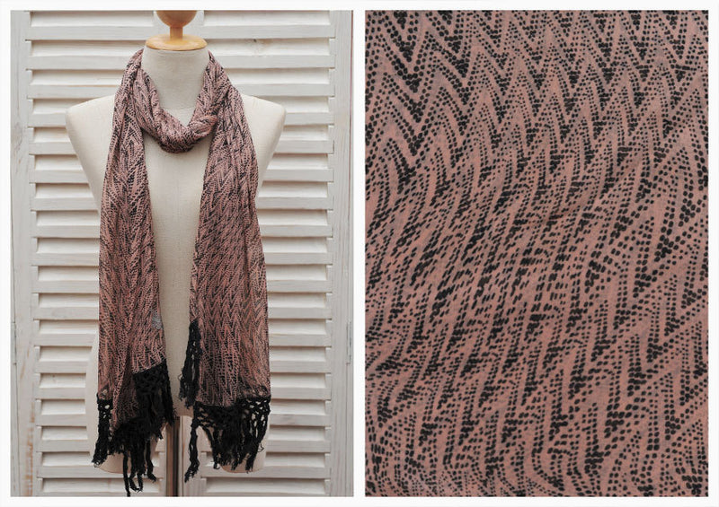 Dusty Pink and Black Boho Long Scarf