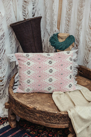 Pink and Off-White Boho Cushion Cover