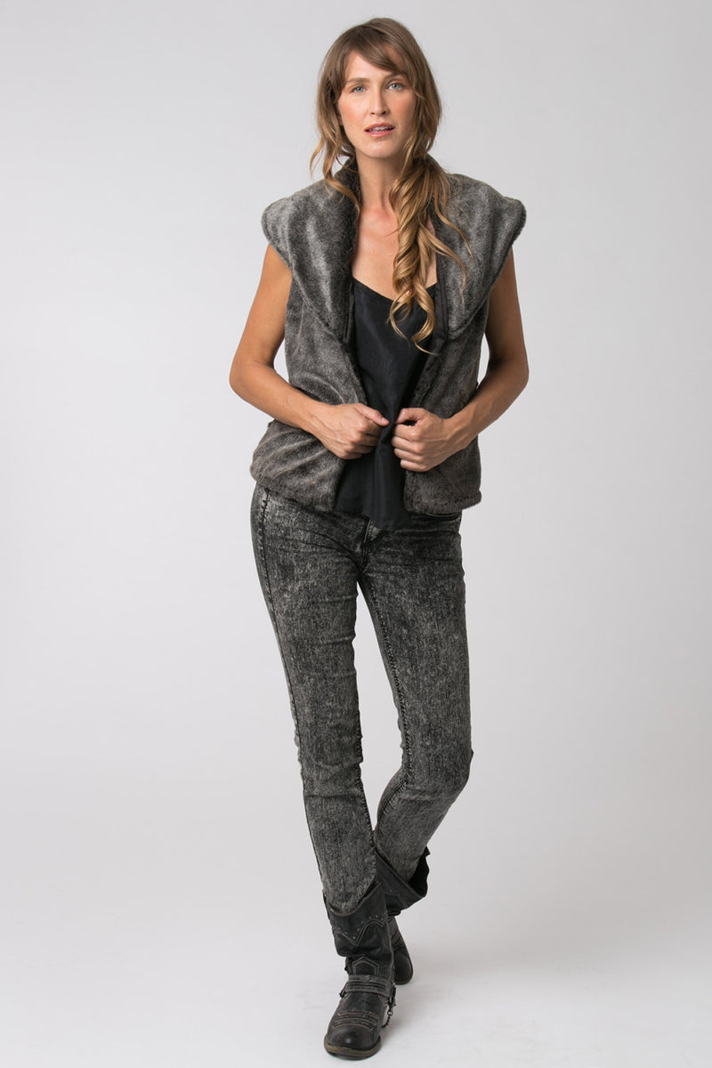 Mitchell Faux Fake Fur Vest in Grey
