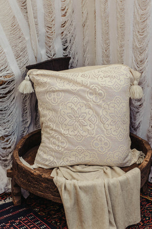 Crochet and Pompoms Boho Chic Pillow Cover