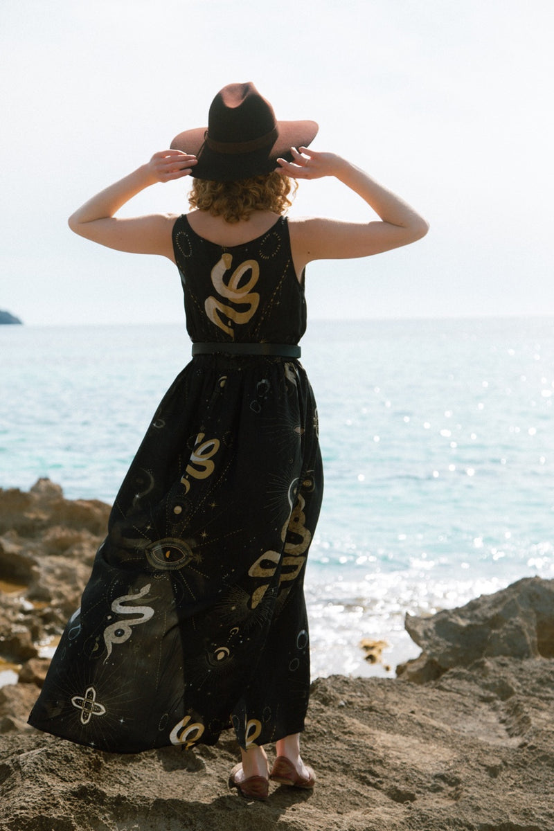 zara chain print midi dress CLEO SERPENT DRESS BLACK – hanamer