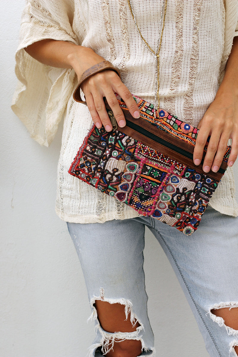 Multicolor Bohemian Clutch Bag with Zipper