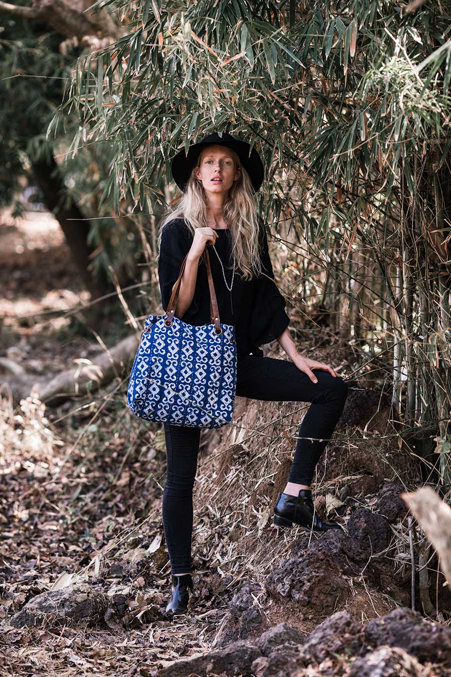Indigo Block Print Shoulder Handbag