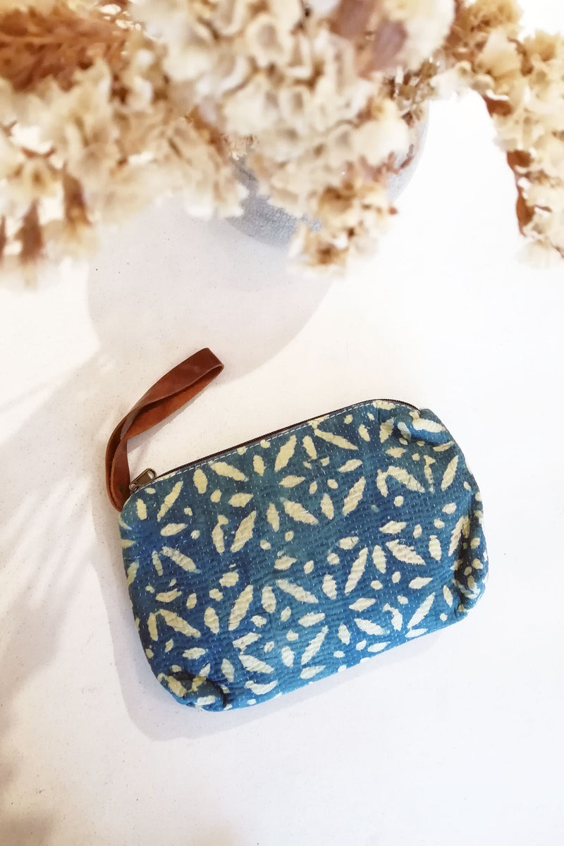 Clutch Wallet with Indigo and Off-White Block Print