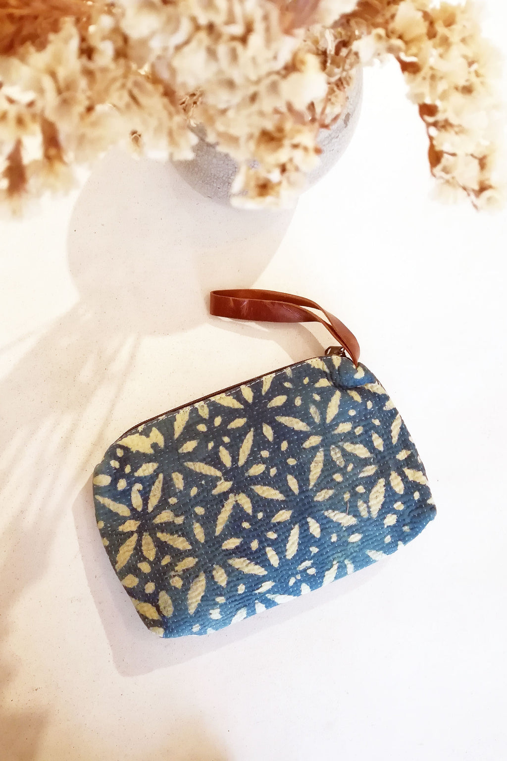 Clutch Wallet with Indigo and Off-White Block Print