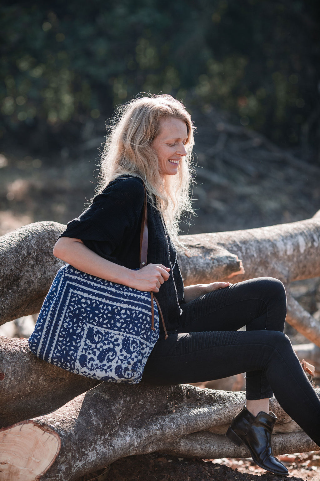 Indigo Blue and Off-White Shoulder Bag from Block Print Fabric