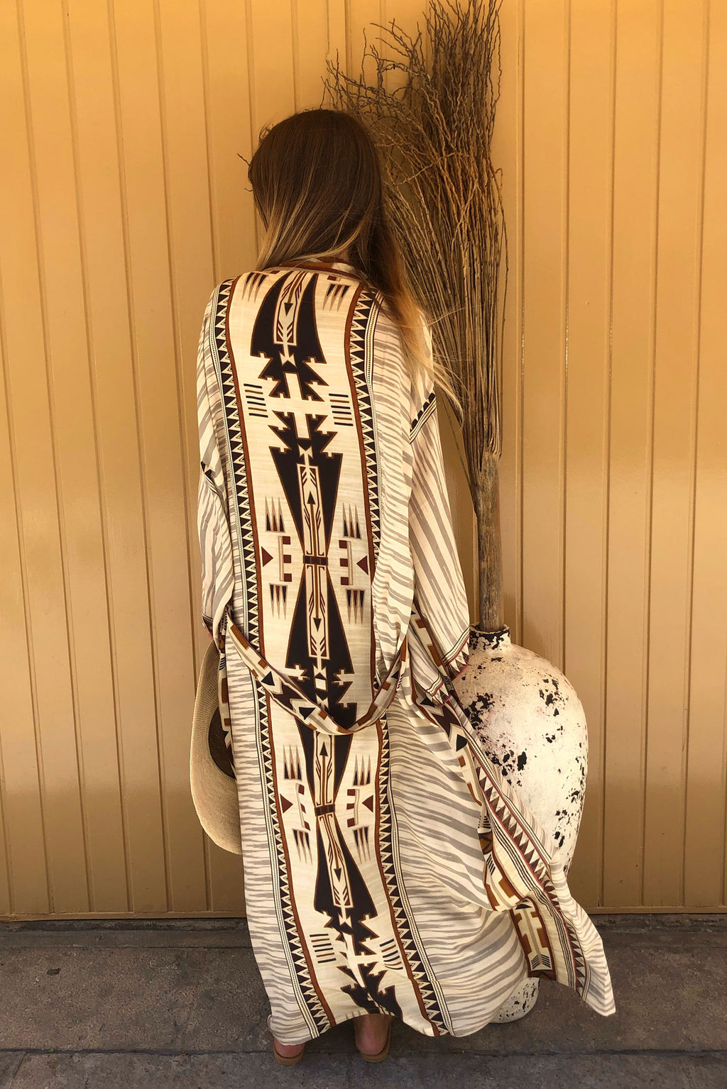 kurakami kimono Dakota Silk Tribal Brown Beige Off White