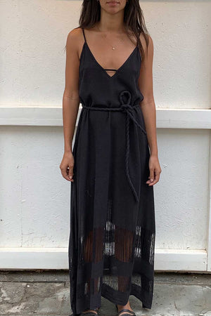 Kiriko Long Dress Raw Silk Black
