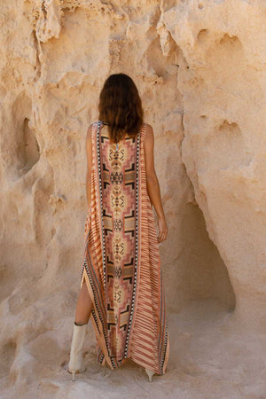 Luxurious Bohemian Silk Dress with Tribal Print