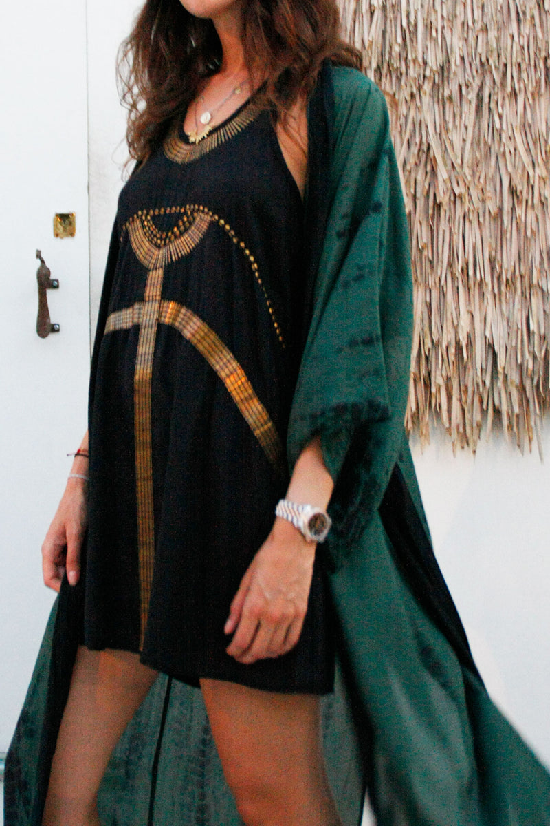 Silk Kimono Luxury Resort Wear Tie Dye Green