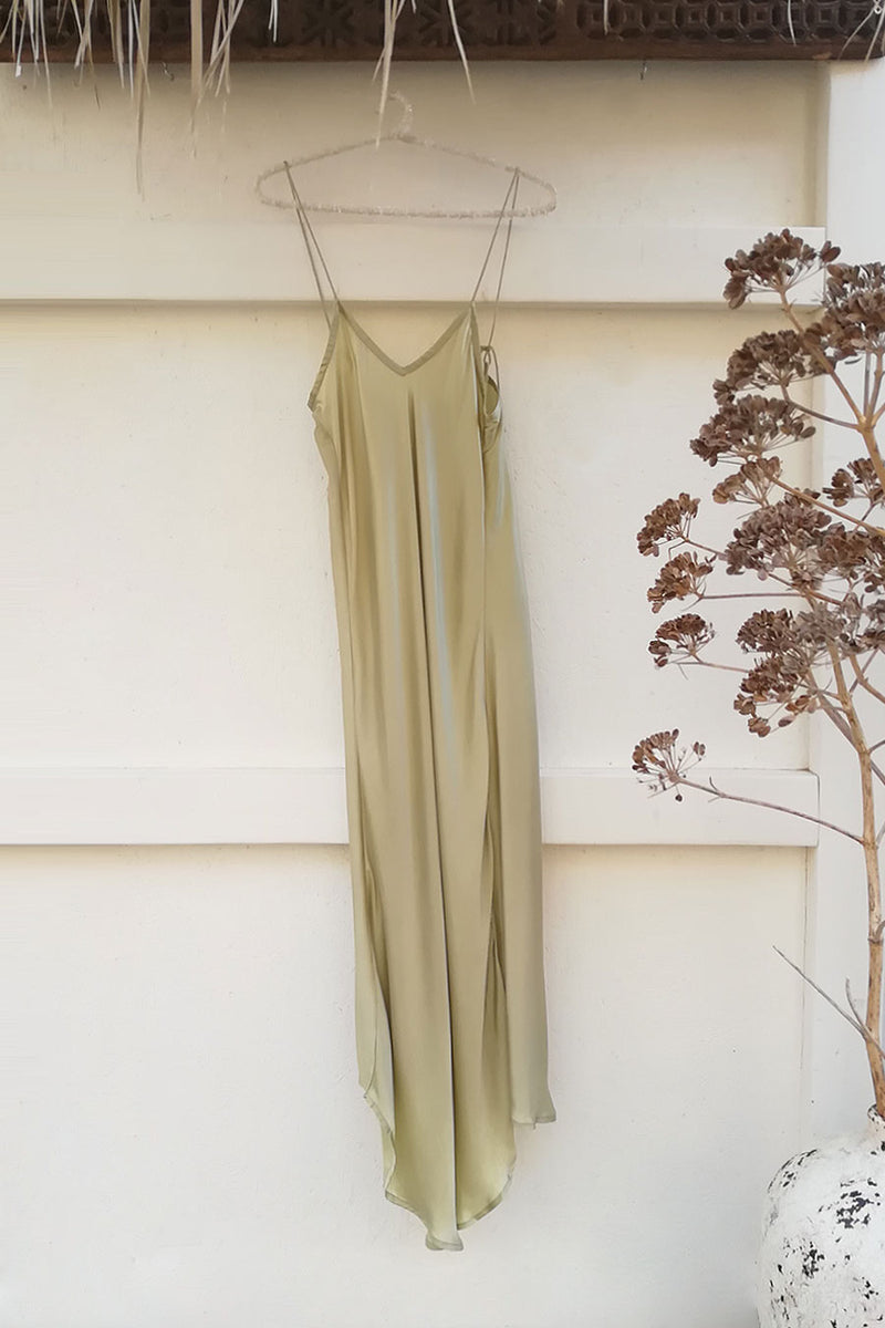 Aqua Green Long Silk Slip Dress