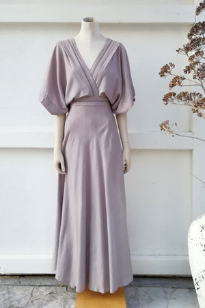 Raw Silk Open Back Dress in Ash Color