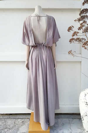 Raw Silk Open Back Dress in Ash Color