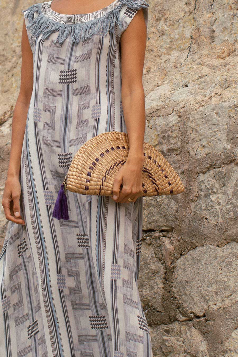 Noelle Natural and Purple Clutch Tassel Natural Wallet