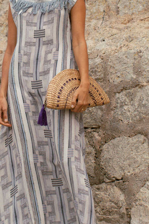 NOELLE MEDIUM CLUTCH NATURAL AND PURPLE