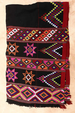 Patu Black colorful Embroidery Hand Made Blanket vintage himalaya 