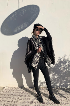 Tribal Black and White Poncho Coat