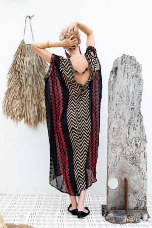 Sahara Kaftan Dress in Block Print on Cotton